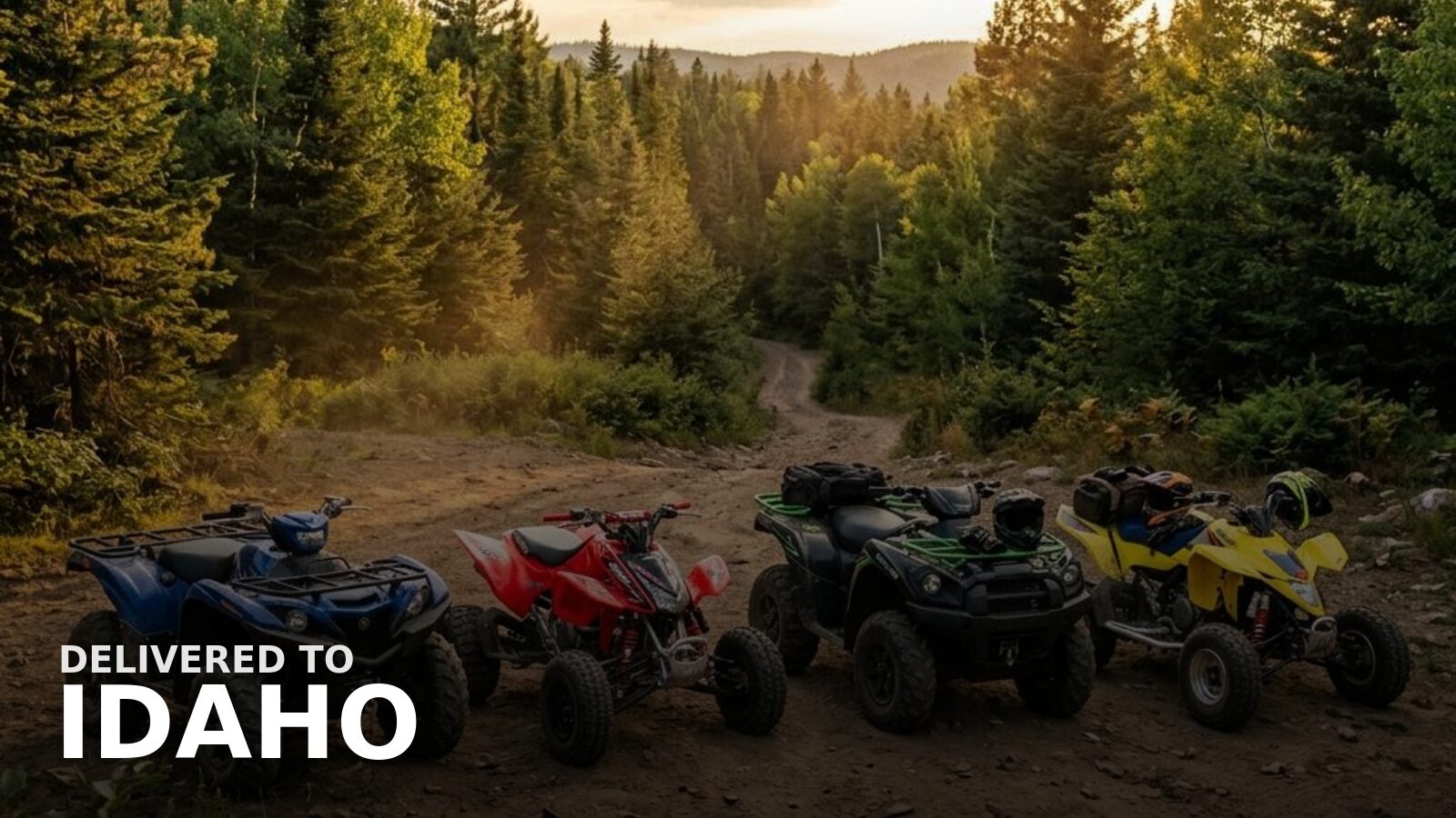 New powersports delivered to Idaho — an ATV on a high-desert trail with mountains on the horizon