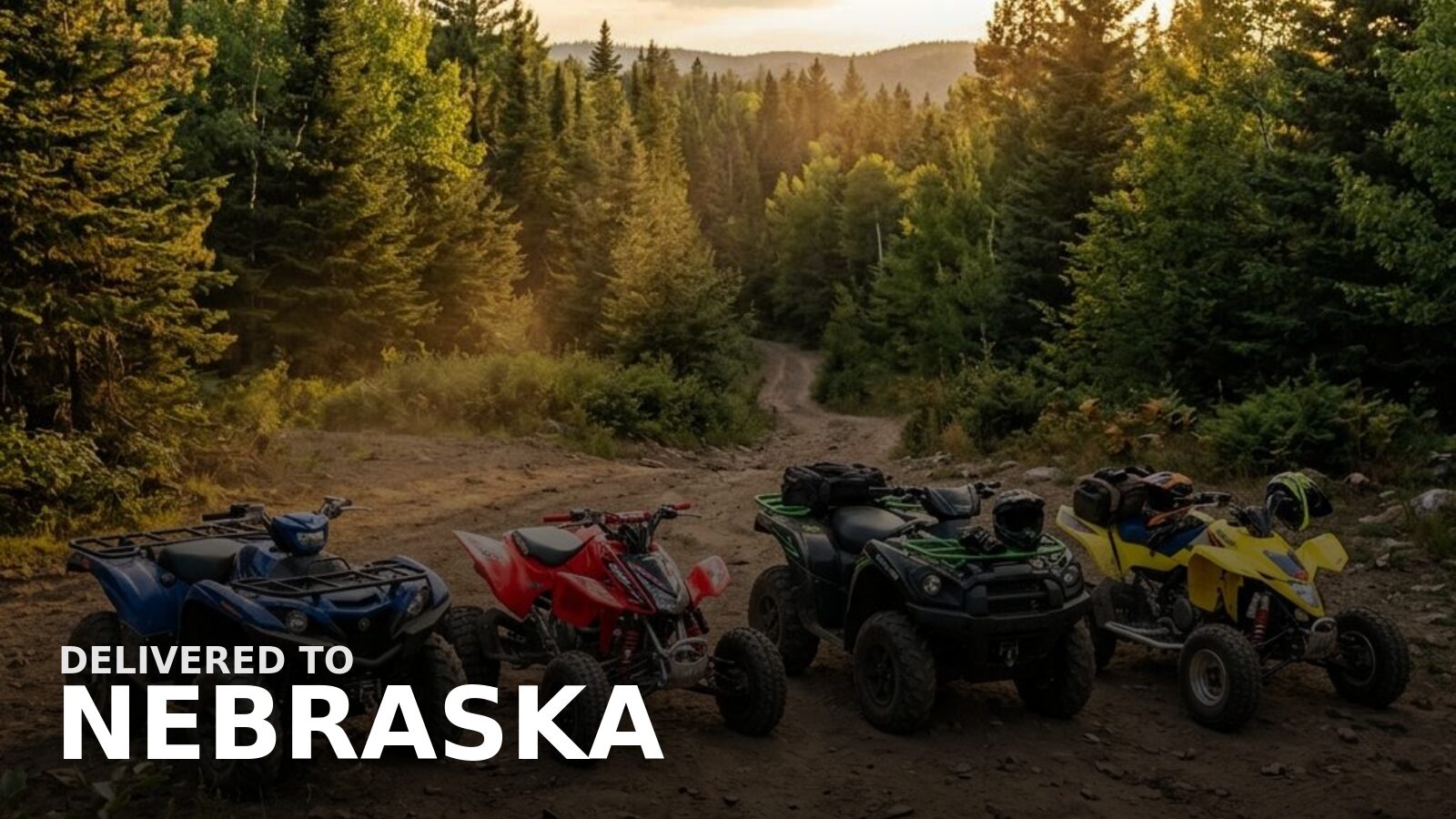 New powersports delivered to Nebraska — an ATV on a sandhills two-track at golden hour