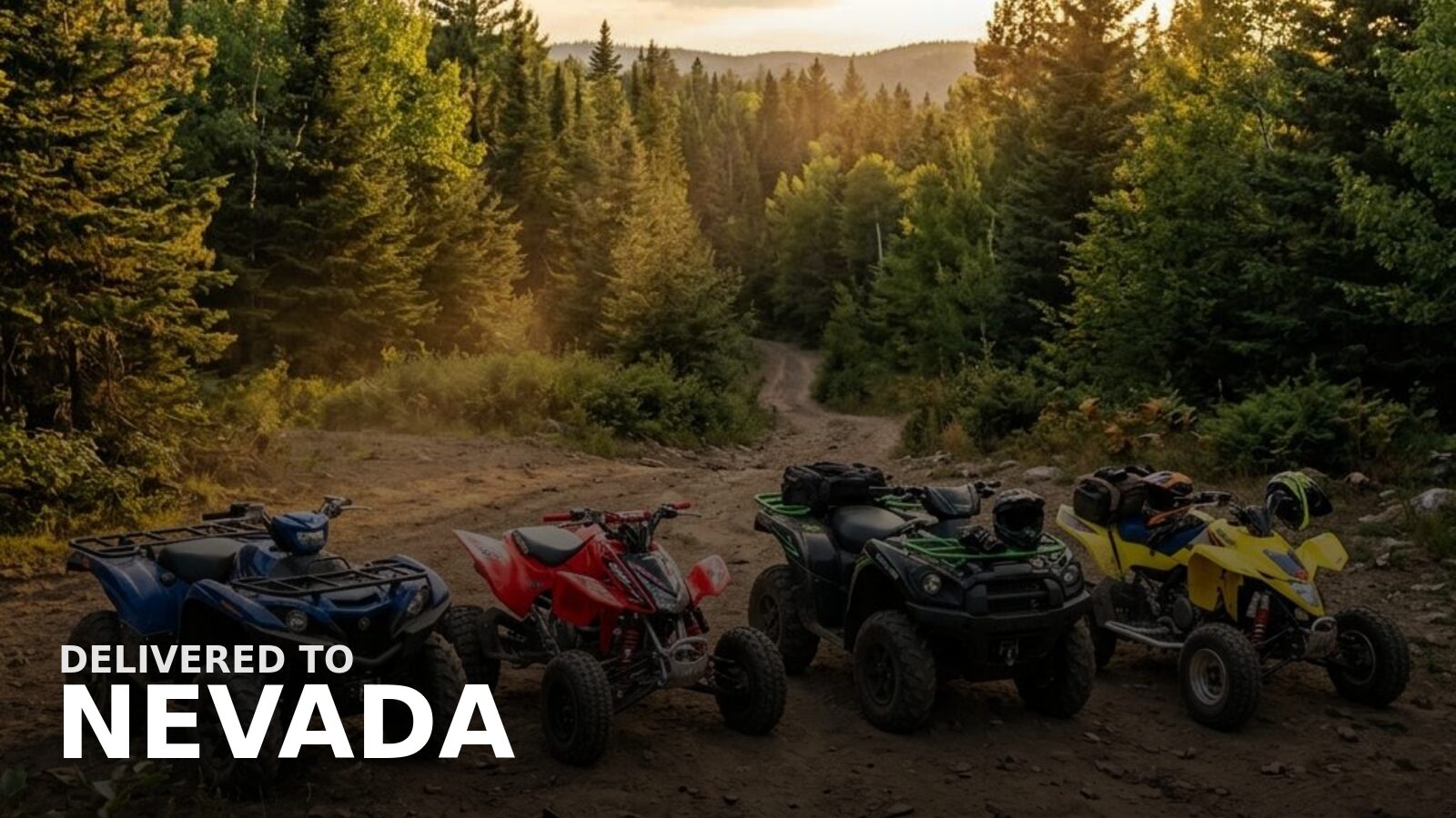 New powersports delivered to Nevada — a gas ATV throwing dust across open desert flats