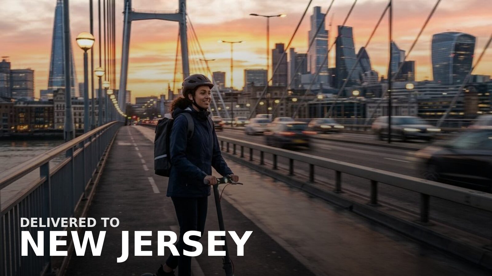 New powersports delivered to New Jersey — an electric scooter on a boardwalk with the shore behind