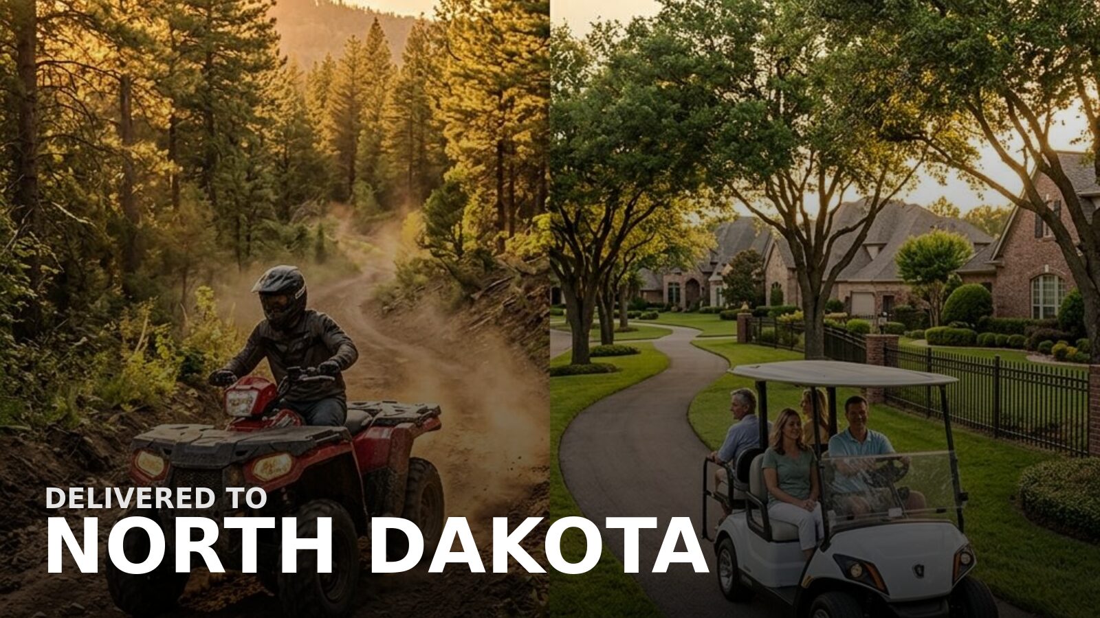 New powersports delivered to North Dakota — a snowmobile crossing open prairie snow