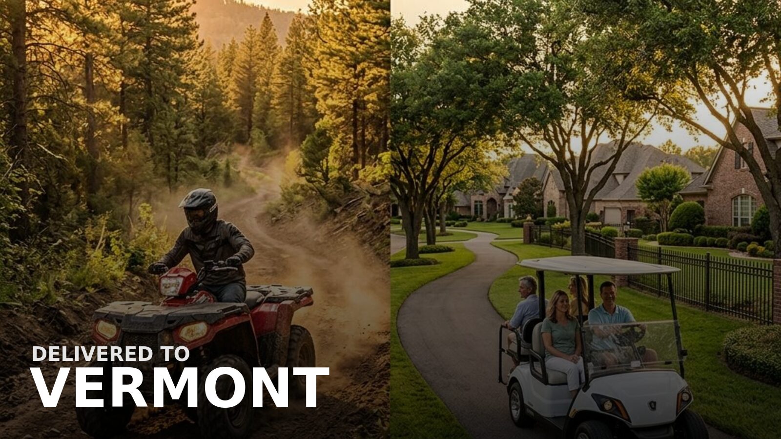 New powersports delivered to Vermont — a snowmobile on a snowy maple-forest corridor trail