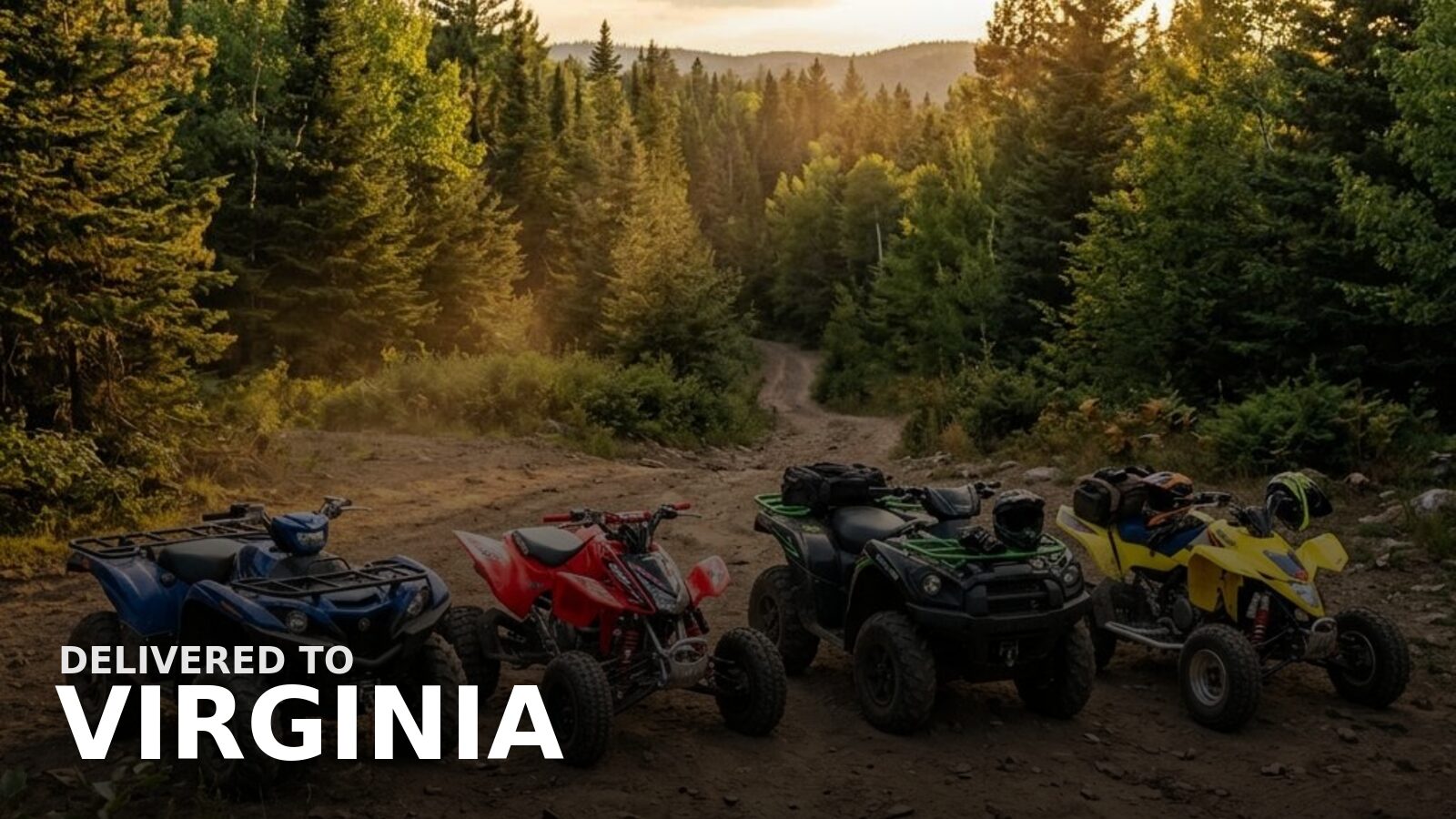 New powersports delivered to Virginia — an ATV on a Blue Ridge farm road in morning fog